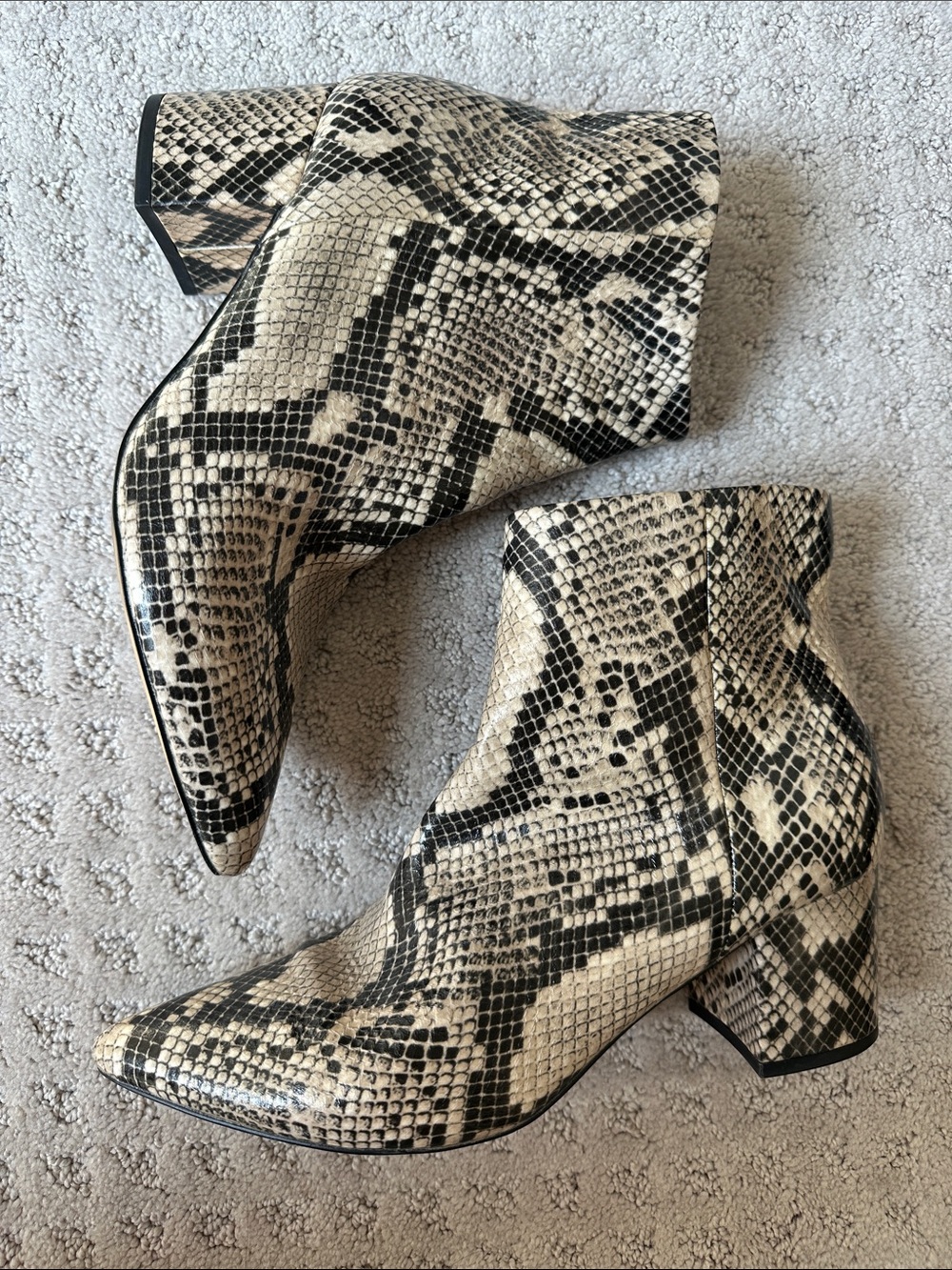 Marc Fisher Snake-Print Pointed Toe Ankle Boots - Beige/Black